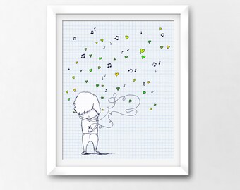 Love Song Art Printable, iPhone iTunes, Instant Download Illustration by Sleepy Cloud Studios