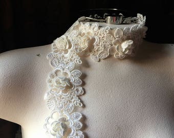 18" Ivory 3D Lace Alencon Lace Trim for Bridal, Garments, Costumes