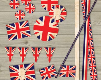 Vintage Union Jack British Queen Collage Sheet printable clipart british flag printable london download England printable digital scrapbook