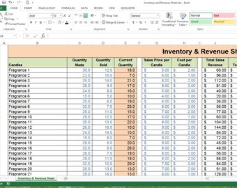 Inventory & Revenue Sheet - Excel Spreadsheet - Small Business