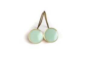 Mint shimmer/gold drop earrings • dangle earrings, drop earrings