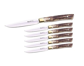 Vintage Set Steak Knives 6 PCS Muela Deer Full Tang -1996