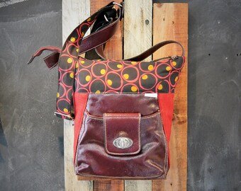 Available bag / satchel / handbag / purse / red / faux leather / vintage