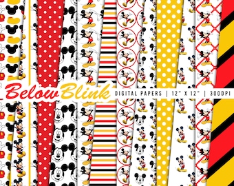 Mickey Mouse Digital Paper Pack, Scrapbook Papers, 12 jpg files 12 x 12 - Instant Download - DP352