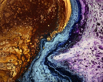 N.32 - Art Painting - Purple Sea 2 - Fluid acrylic - Art Acrylic Painting On Canvas By Irena Rudman - Size:16" x 20" (40.5 cm x 51 cm)