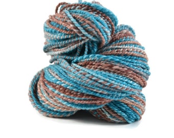Handspun Yarn Superwash Merino, Hand dyed SW Merino, Fine Merino wool, 2 ply Aran weight, 195 yards, handspun merino yarn, aqua - Coastline