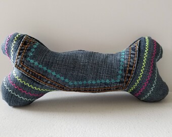 Denim Dog bone squeaky toy