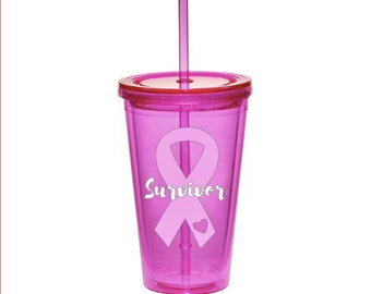 Breast Cancer Awareness Pink Ribbon Tumbler - Survivor
