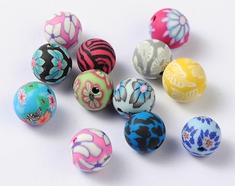50 Handmade Polymer Clay Round Beads 10mm (B3j)