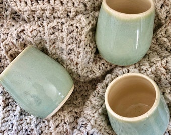 Mint Green Tumbler | Stemless Wine Glass | Ceramic Wine Tumbler | Wedding Gift | Housewarming Gift | Wine Glass