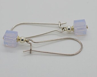 Violet Opal Cube Sterling Silver Kidney Wire Earrings