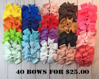 Hair bows, Little Girl Bows, Little Girl Hair Bows,Baby Hair Bows, 40 Bow Bundle