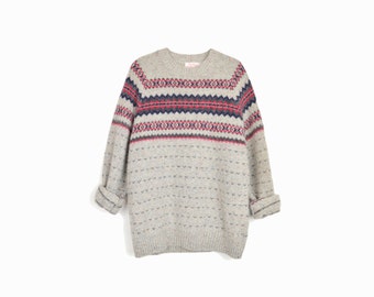 Vintage Gray Shetland Wool Sweater / Fair Isle Sweater - men's medium