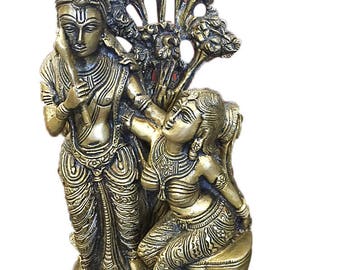 Yoga Studio Indian Vintage Divine Love Radha Krishna Brass Sculpture Handmade Zen Hindu Altar Home Interior Design