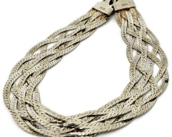 Sterling Silver .925 Six Strand Braided Vintage Bracelet 7" Long Made in Italy