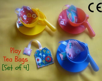 Play Tea Bags (set of 4) - pretend play food - play kitchen food - children's gift - novelty gift - fabric food - toddler toy - fake food
