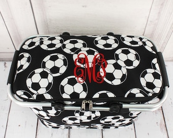 Soccer Insulated Collapsible Market Basket With Lid/ Grocery Tote/ Picnic Basket/ Cooler