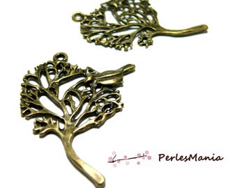 10 pendants bird and tree A11042 silver metal