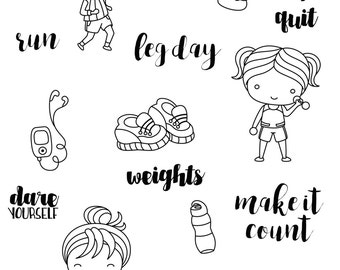 Workout clear stamp set - decorative planner stamps suitable for any planner