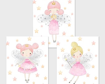 Fairy Printable Set Pink and Gold Fairies Fairy Nursery Decor Fairy Wall Art Magical Nursery Decor Pink Fairy Print Fairy Table Sign 113