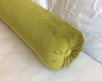 Avocado green VELVET decorative Bolster Pillow 6x22