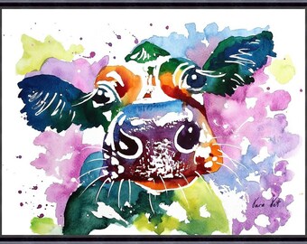 COW Original Watercolor Painting Original Art Print Watercolor Art