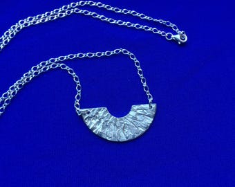Silver necklace, sterling silver reversible necklace, textured pendant necklace