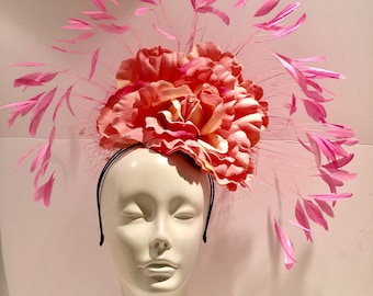 Pink Fascinators -Ladies Fascinator- Derby- Kentucky Derby -Feather Fascinator- Wedding Hat- Large fascinator- Ladies Luncheon-