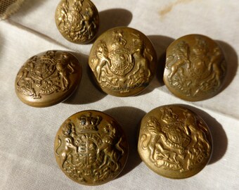 Antique Buttons Brass Military ? Set of 5 and 1 smaller .