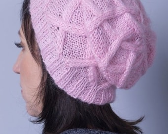 Stylish pink mohair hat