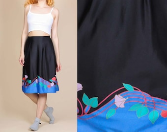 70s Floral Wrap Skirt - Medium // Vintage Knee Length High Waisted Midi