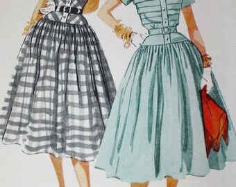 1950s Simplicity 4210 Full Skirt Dress, Tucked Bodice, ROCKABILLY Vintage 50s Sewing Pattern, Size 12 Bust 30