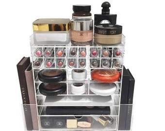 Deluxe Spinning Tower | Acrylic makeup organiser lipstick brush comapact holder