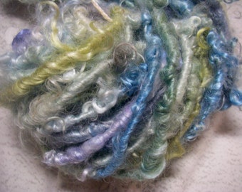 Handspun Corespun Curly Mohair Locks in Icy Blue Green Lilac Art Yarn by KnoxFarmFiber for Knit Crochet Weave