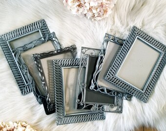 Vintage Frames, 5" x 7" Photo/Picture Silver Frames, Set of 7, Mixed Metal Frames,