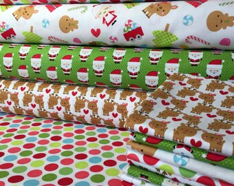Santa Express Christmas Fabric by Riley Blake Fat quarter Fabric Bundle (4 Fat Quarters)