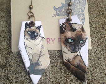 Hand-painted Siamese cat earrings