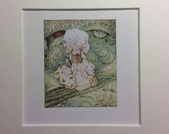 Vintage mounted original colour page from Beatrix potter The Tailor of Gloucester Mouse 6x6 mounted picture