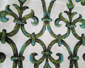 Vintage curtains blue and green Hollywood regency beach