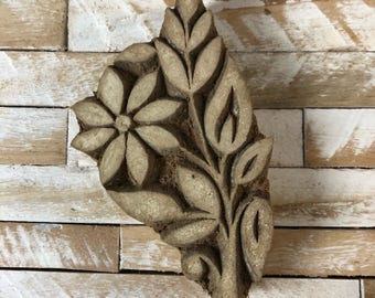 Vintage Wood Printing Block Stamp Made in India Floral/Flower Design (#2)