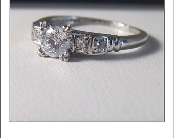Antique Art Deco Platinum .50 Ct. Diamond Engagement Ring Inscribed MLJ - GLC 8-4-47