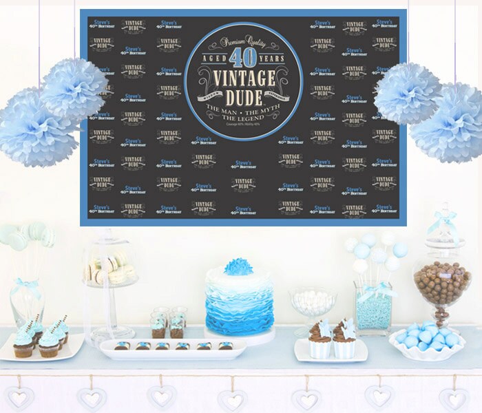 Vintage Dude Personalized Backdrop Birthday Cake Table Backdrop