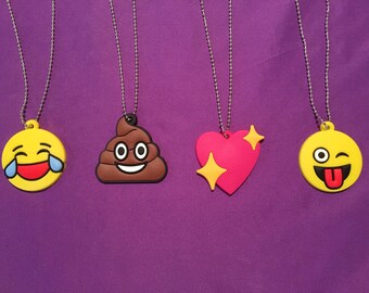 Emoji Necklaces, smiley face, poop emoji, laughing emoji, heart pendant, Party favors