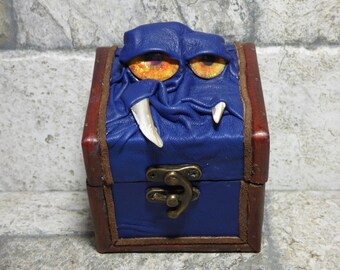 Desk Organizer Trinket Dice Mimic Box Small Storage Treasure Chest Stash Blue Leather Gamer MTG Card Box 258