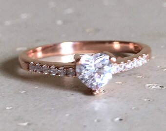 Rose Gold Heart Ring- Rose Gold Promise Ring- Heart Shape Engagement Ring- Heart Anniversary Ring- Valentine Day Ring- Bohemian Love Ring