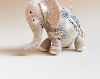 Babar - Felt Elephant, Art Toy. Puppet, Marionette. Felt toy. Felted Animals. Stuffed Toy, neutral, beige, natural colors. MADE TO ORDER
