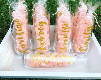 Personalized Champagne Flute filled with Rosé Champagne Gummy Bears- Bridesmaid - Bride - Engagement - Batchelorette