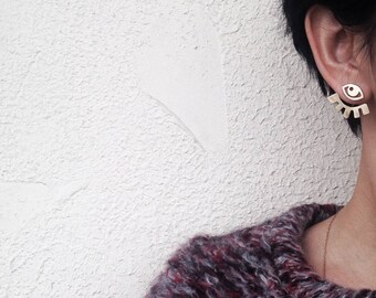 Evil eye ear jackets - Evil eye earrings - Convertible earrings - Eye studs - Statement earrings