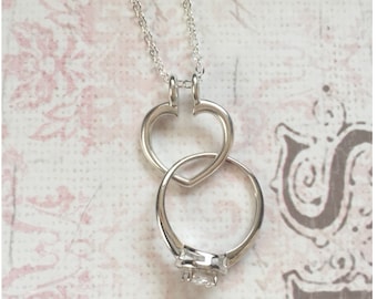 Silver Ring Holder Necklace - Open Heart Ring Keeper Necklace - Wedding Ring Holder Necklace - Engagement Ring Holder - Ring Keeper Necklace