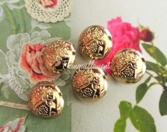 5 Small Retro Vintage Style Matte Gold Golden Military Style Jacket Coat Sweater Metal Button 0.6 Inches / 1.5 cm